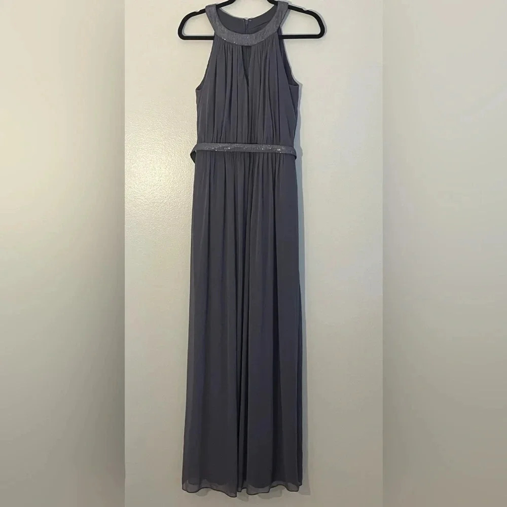 Dessy Collection | Vivian Diamond maxi sheer overlay gray/purple size 12 sequin